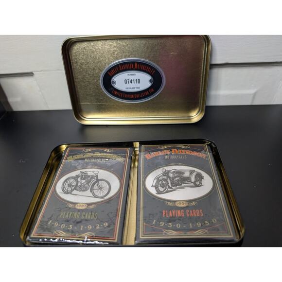Vtg 1997 Harley Davidson 2 Decks Cards Numbered Limited Edition Collector Tin - Picture 6 of 8